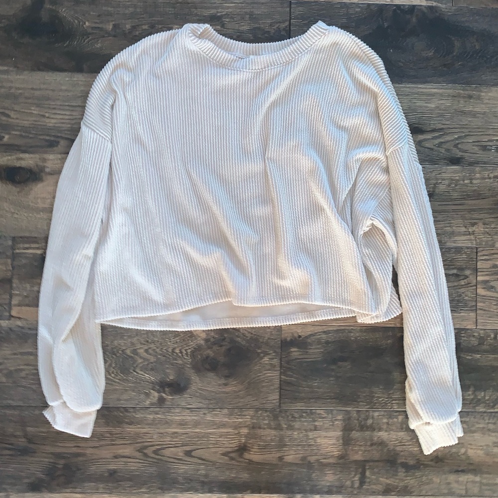 Ribbed Long Sleeve Cropped Shirt
